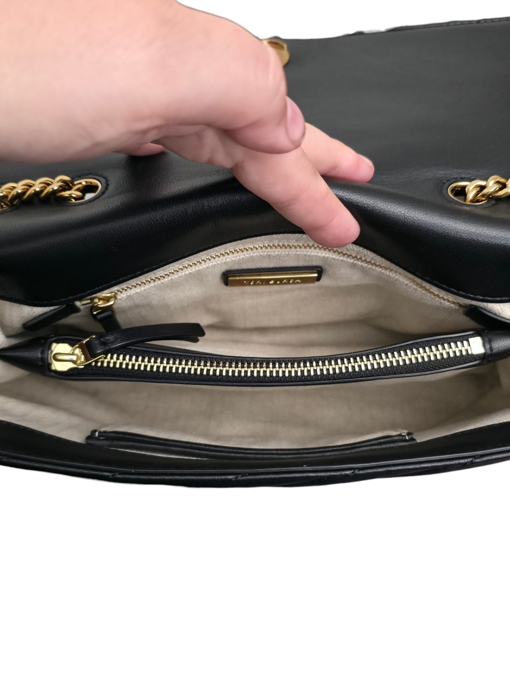 Tory Burch Kira Chevron Convertible Bag Black‎ Shoulder Chain Crossbody Leather - Picture 10 of 13